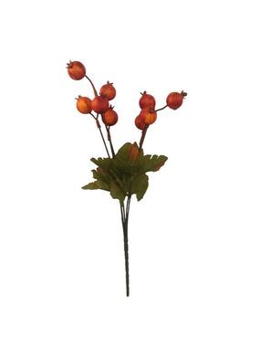 Artificial Orange Rosehip Berry Stem 13 Inch with Green Leaves for Fall Decor Ar